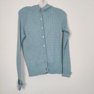 Dalia Women's Button Down Hooded Cardigan Sweater Blue Size Medium 100% Cotton